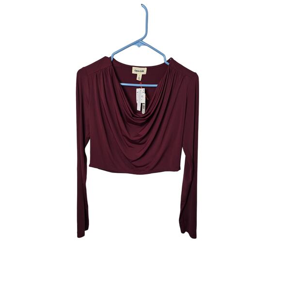 Open Edit NWT Crop Top Size Small slouchy cowl neckline Burgundy - Picture 6 of 9
